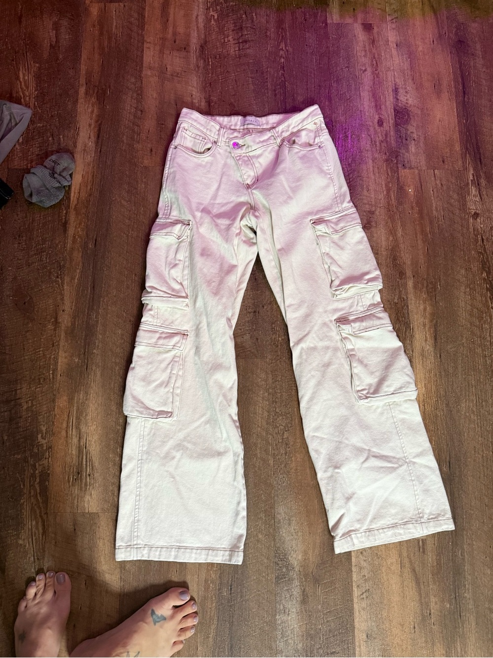 PacSun White Wide-Leg Cargo Jeans